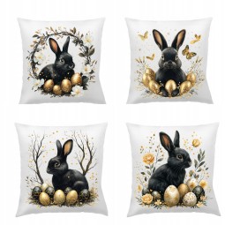 POSZEWKI NA PODUSZKĘ WIELKANOCNE 40X40cm CZARNE ZAJĄCZKI 4 SZTUKI