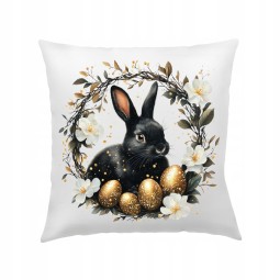 POSZEWKA NA PODUSZKĘ WIELKANOC 40X40cm CZARNY ZAJĄCZEK