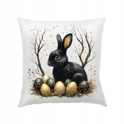 POSZEWKA NA PODUSZKĘ WIELKANOC 40X40cm CZARNY ZAJĄCZEK