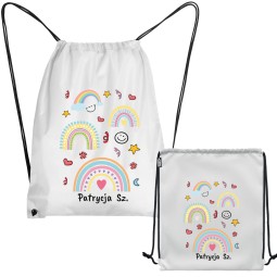 PLECAK WOREK Z KOLOROWYM NADRUKIEM DO PRZEDSZKOLA SZKOŁY Z IMIENIEM DZIECKA