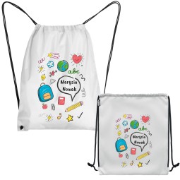 PLECAK WOREK Z KOLOROWYM NADRUKIEM DO PRZEDSZKOLA SZKOŁY Z IMIENIEM DZIECKA