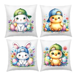 POSZEWKI NA PODUSZKĘ WIELKANOCNE 40X40cm KOLOROWE DZIECIĘCE 4 SZTUKI