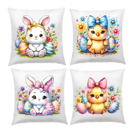 POSZEWKI NA PODUSZKĘ WIELKANOCNE 40X40cm KOLOROWE DZIECIĘCE 4 SZTUKI