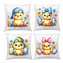 POSZEWKI NA PODUSZKĘ WIELKANOCNE 40X40cm KOLOROWE DZIECIĘCE 4 SZTUKI