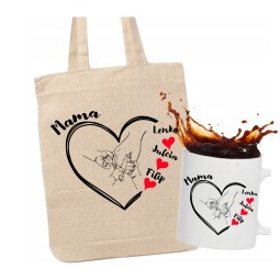 ZESTAW TORBA KUBEK DZIEŃ MAMY UPOMINEK Z IMIONAMI DZIECI GOTOWY PREZENT