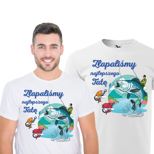 KOSZULKA DZIEŃ OJCA PREZENT DZIEŃ TATY BIAŁA Z IMIONAMI DZIECI NADRUKIEM KOSZULKA DZIEŃ OJCA PREZENT DZIEŃ TATY BIAŁA Z IMIONAMI DZIECI NADRUKIEM