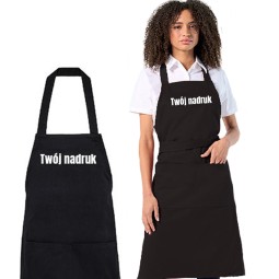 FARTUCH KUCHENNY Z LOGO GASTRONOMICZNY DŁUGI 90 cm CZARNY Z KIESZENIAMI