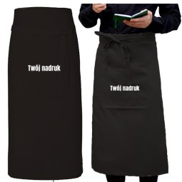 ZAPASKA KELNERSKA Z LOGO PÓŁFARTUCH GASTRONOMICZNY DŁUGA 90 cm CZARNY Z KIESZENIĄ