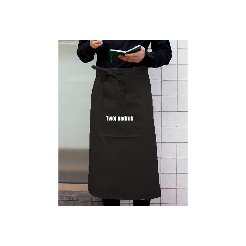 ZAPASKA KELNERSKA Z LOGO PÓŁFARTUCH GASTRONOMICZNY DŁUGA 90 cm CZARNY Z KIESZENIĄ