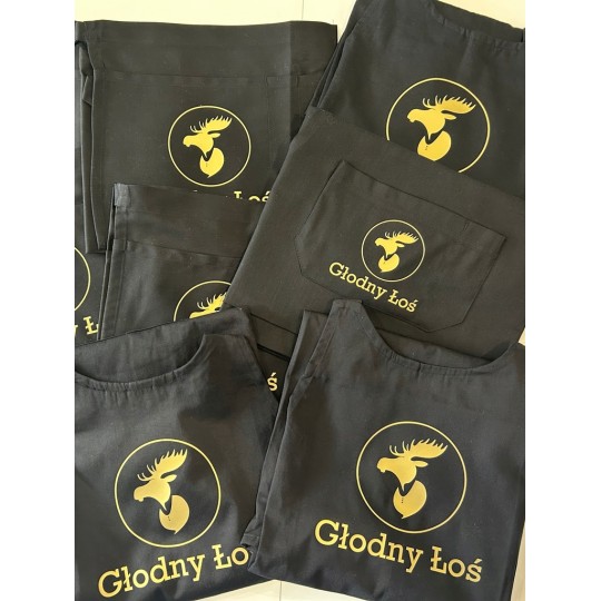 ZAPASKA KELNERSKA Z LOGO PÓŁFARTUCH GASTRONOMICZNY DŁUGA 90 cm CZARNY Z KIESZENIĄ