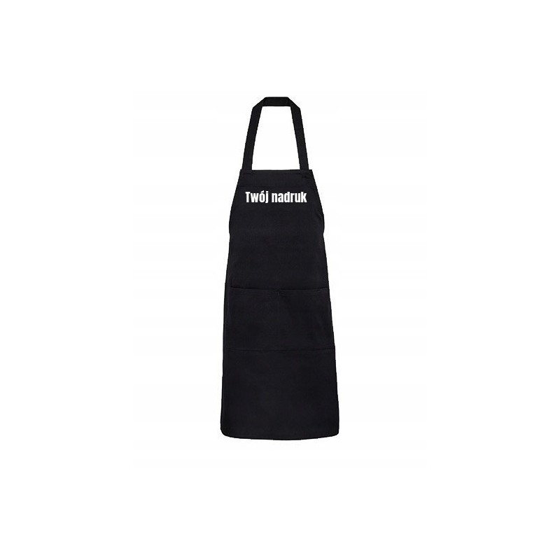 FARTUCH KUCHENNY Z LOGO GASTRONOMICZNY DŁUGI 90 cm CZARNY Z KIESZENIAMI