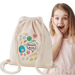 WOREK/PLECAK NA BUTY Z IMIENIEM SZKOLNY DO PRZEDSZKOLA SZKOŁY DUŻY BEŻOWY