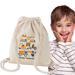 WOREK/PLECAK NA BUTY Z IMIENIEM SZKOLNY DO PRZEDSZKOLA SZKOŁY DUŻY BEŻOWY KOPARKA