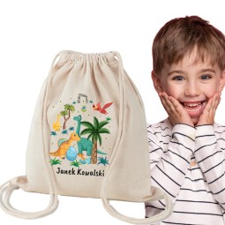 WOREK/PLECKA NA BUTY Z IMIENIEM SZKOLNY DO PRZEDSZKOLA SZKOŁY DUŻY BEŻOWY DINOZAUR