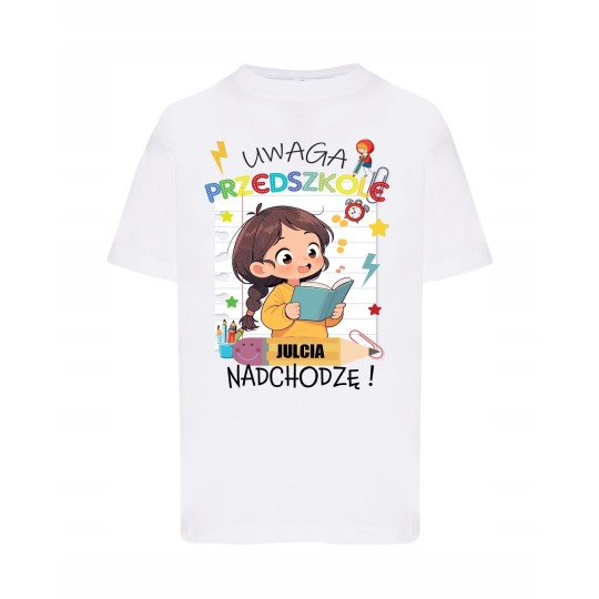 KOSZULKA DZIECIĘCA DO PRZEDSZKOLA NADRUK UWAGA PRZEDSZKOLE PERSONALIZOWANA