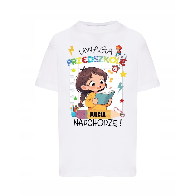 KOSZULKA DZIECIĘCA DO PRZEDSZKOLA NADRUK UWAGA PRZEDSZKOLE PERSONALIZOWANA