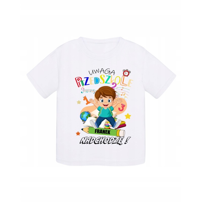 KOSZULKA DZIECIĘCA DO PRZEDSZKOLA NADRUK UWAGA PRZEDSZKOLE PERSONALIZOWANA
