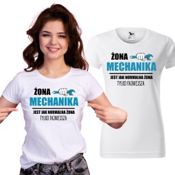 KOSZULKA DAMSKA  Z HUMORYSTYCZNYM NADRUKIEM ŻONA MECHANIKA