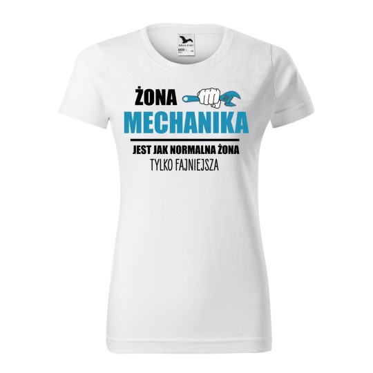 KOSZULKA DAMSKA  Z HUMORYSTYCZNYM NADRUKIEM ŻONA MECHANIKA