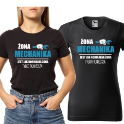 KOSZULKA DAMSKA  Z HUMORYSTYCZNYM NADRUKIEM ŻONA MECHANIKA