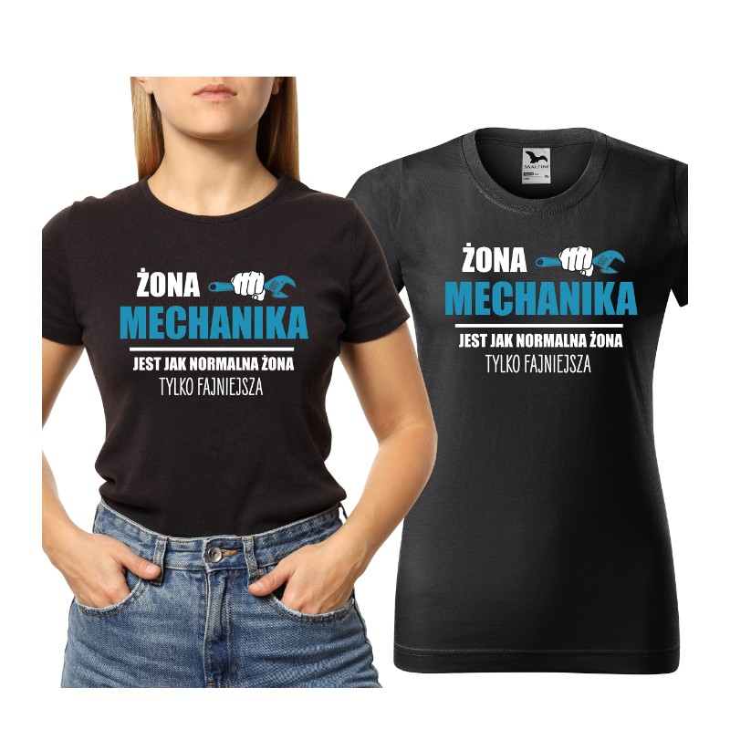 KOSZULKA DAMSKA  Z HUMORYSTYCZNYM NADRUKIEM ŻONA MECHANIKA