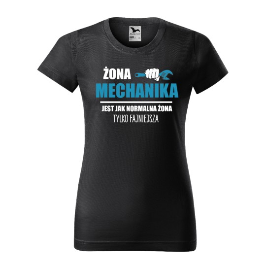 KOSZULKA DAMSKA Z HUMORYSTYCZNYM NADRUKIEM ŻONA MECHANIKA KOSZULKA DAMSKA Z HUMORYSTYCZNYM NADRUKIEM ŻONA MECHANIKA