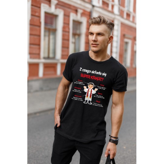 KOSZULKA MĘSKA Z CZEGO SKŁADA SIĘ SUPER KSIĄDZ CZARNA