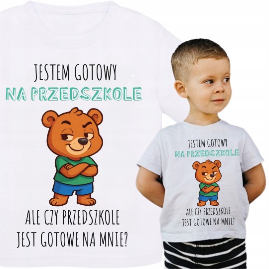 KOSZULKA PRZEDSZKOLAK NADRUK JESTEM GOTOWY NA PRZEDSZKOLE BIAŁA