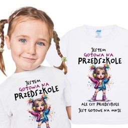 KOSZULKA PRZEDSZKOLAK NADRUK JESTEM GOTOWA NA PRZEDSZKOLE BIAŁA