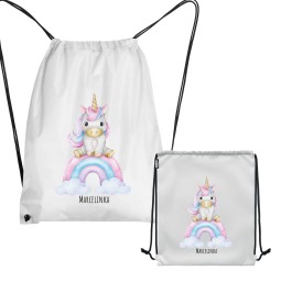 WORKOPLECAK Z IMIENIEM DZIECKA SZKOLNY NA KAPCIE STRÓJ SPORTOWY JEDNOROŻEC