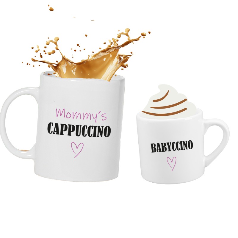 ZESTAW KUBKÓW DLA DZIECKA I MAMY BABYCCINO KUBKI CERAMICZNE BIAŁE 330 ml 150 ml