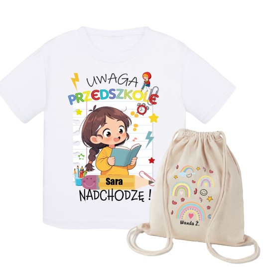 ZESTAW DO PRZEDSZKOLA KOSZULKA PERSONALIZOWANA I WOREK BAWEŁNIANY ZESTAW DO PRZEDSZKOLA KOSZULKA PERSONALIZOWANA I WOREK BAWEŁNIANY