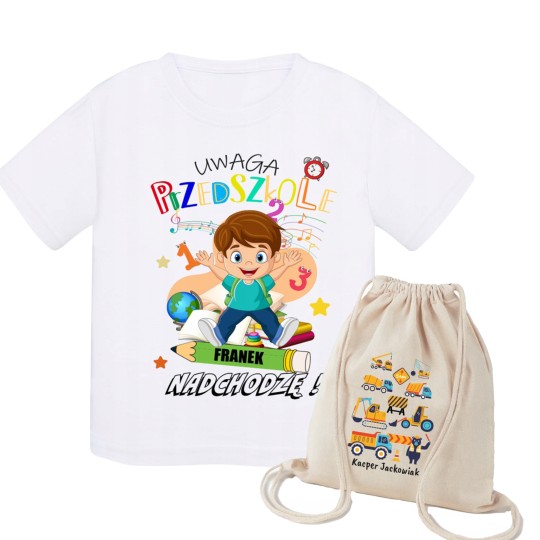 ZESTAW DO PRZEDSZKOLA KOSZULKA PERSONALIZOWANA I WOREK BAWEŁNIANY ZESTAW DO PRZEDSZKOLA KOSZULKA PERSONALIZOWANA I WOREK BAWEŁNIANY
