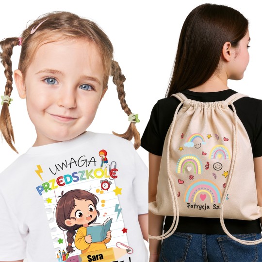 ZESTAW DO PRZEDSZKOLA KOSZULKA PERSONALIZOWANA I WOREK BAWEŁNIANY ZESTAW DO PRZEDSZKOLA KOSZULKA PERSONALIZOWANA I WOREK BAWEŁNIANY