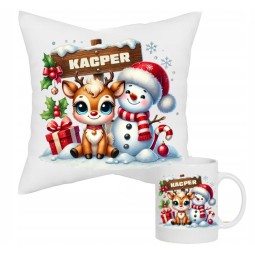 ŚWIĄTECZNA PODUSZKA KUBEK ZESTAW NA PREZENT PERSONALIZOWANY Z IMIENIEM