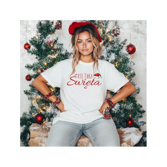 KOSZULKA DAMSKA NIE TAKA ŚWIĘTA PREZENT NA MIKOŁAJKI POD CHOINKĘ BIAŁA