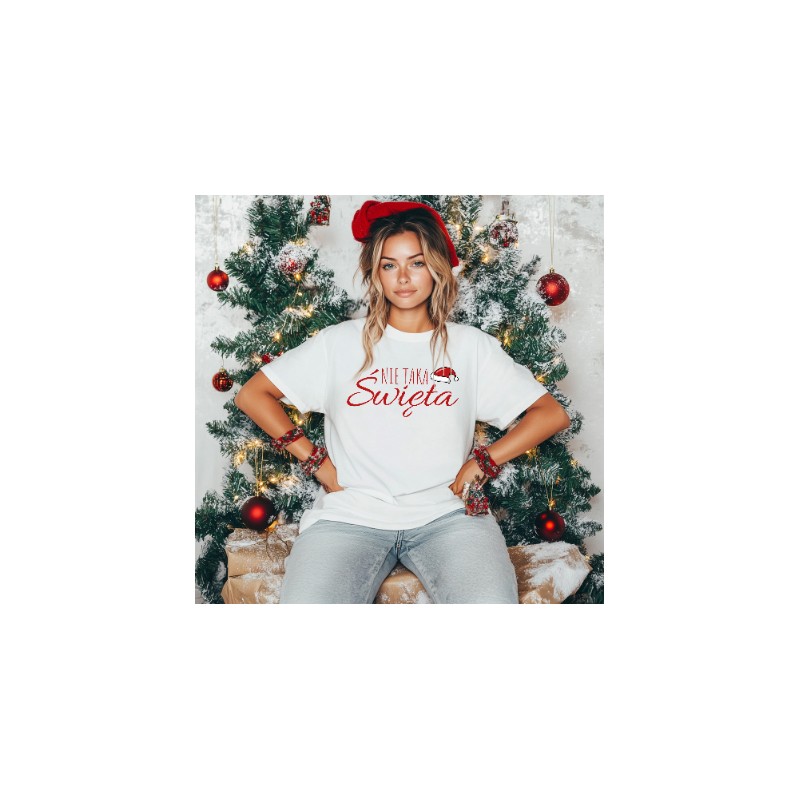 KOSZULKA DAMSKA NIE TAKA ŚWIĘTA PREZENT NA MIKOŁAJKI POD CHOINKĘ BIAŁA