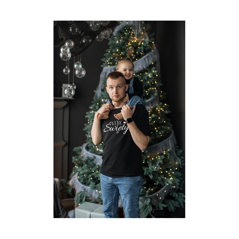 KOSZULKA MĘSKA ŚWIĄTECZNA Z NADRUKIEM NIE TAKI ŚWIĘTY CZARNA