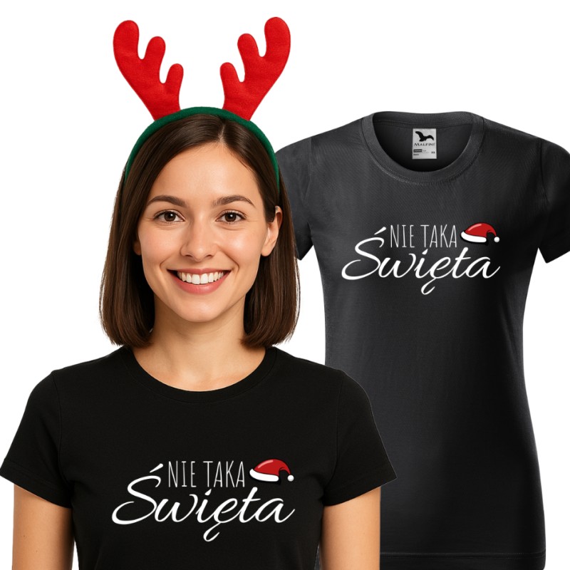KOSZULKA DAMSKA NIE TAKA ŚWIĘTA PREZENT NA MIKOŁAJKI POD CHOINKĘ CZARNA