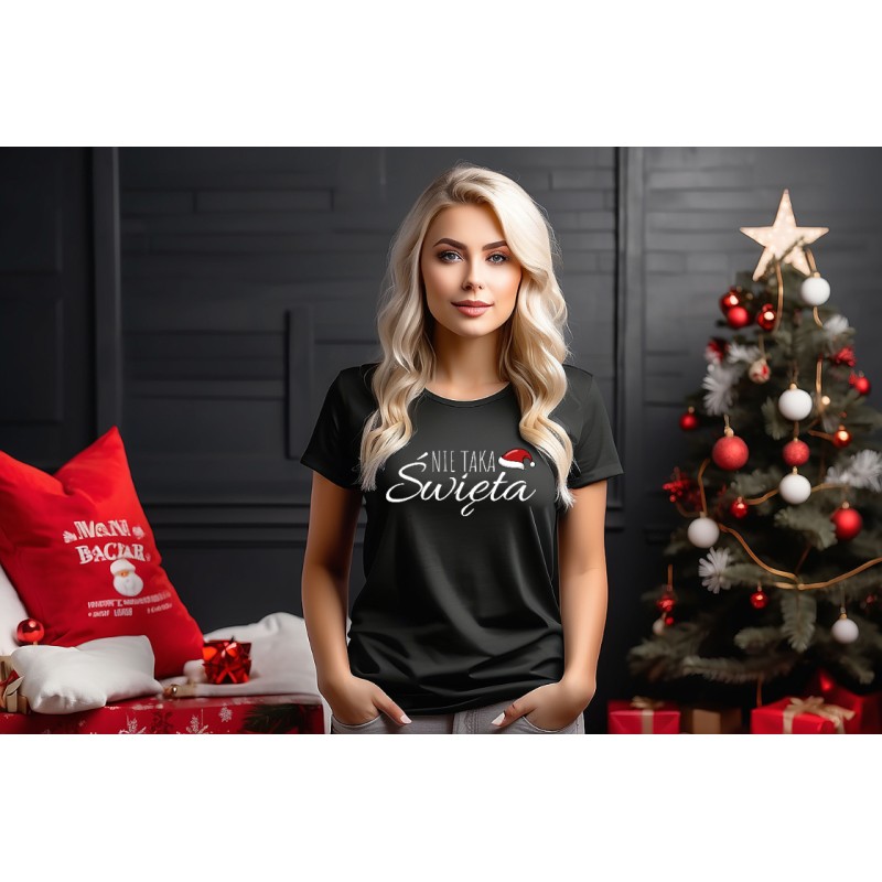 KOSZULKA DAMSKA NIE TAKA ŚWIĘTA PREZENT NA MIKOŁAJKI POD CHOINKĘ CZARNA