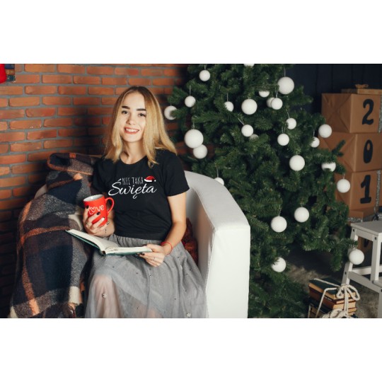 KOSZULKA DAMSKA NIE TAKA ŚWIĘTA PREZENT NA MIKOŁAJKI POD CHOINKĘ CZARNA