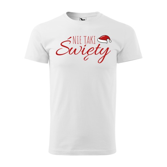 KOSZULKA MĘSKA ŚWIĄTECZNA Z NADRUKIEM NIE TAKI ŚWIĘTY BIAŁA