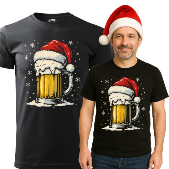 KOSZULKA MĘSKA ŚWIĄTECZNA Z NADRUKIEM  CZARNA