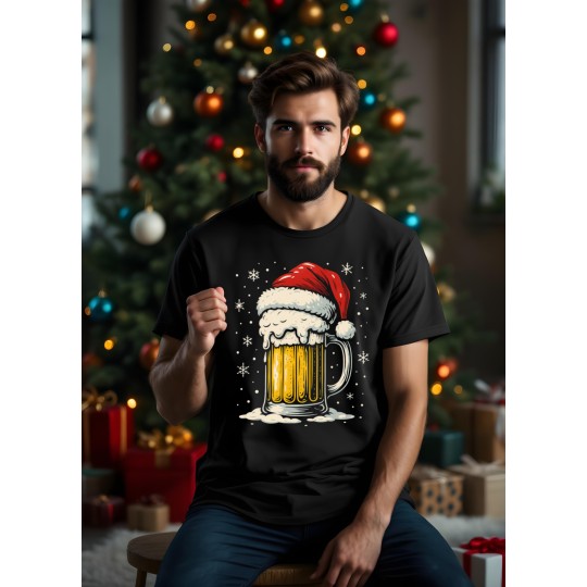 KOSZULKA MĘSKA ŚWIĄTECZNA Z NADRUKIEM  CZARNA