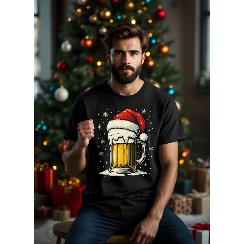 KOSZULKA MĘSKA ŚWIĄTECZNA Z NADRUKIEM  CZARNA