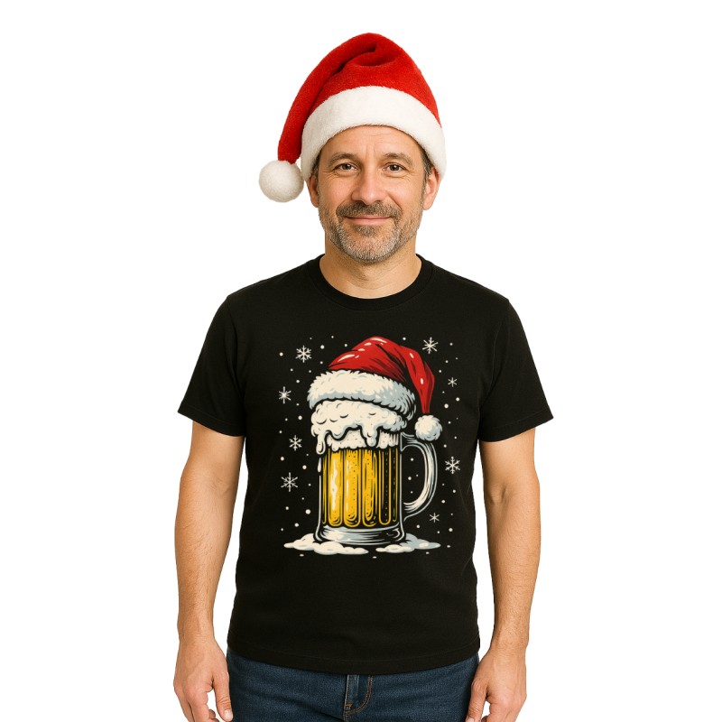 KOSZULKA MĘSKA ŚWIĄTECZNA Z NADRUKIEM  CZARNA