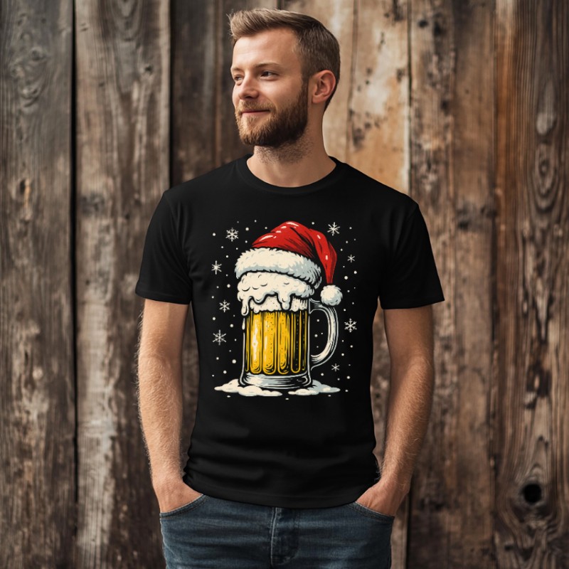 KOSZULKA MĘSKA ŚWIĄTECZNA Z NADRUKIEM  CZARNA