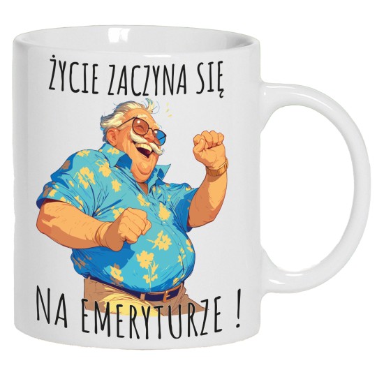 KUBEK Z OKAZJI PRZEJŚCIA NA EMERYTURĘ DLA EMERYTA BIAŁY CERAMICZNY 330ml