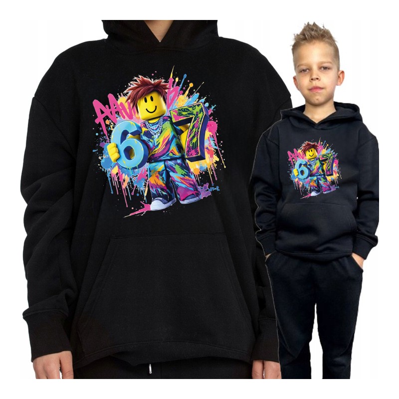 BLUZA DZIECIĘCA CZARNA Z MOTYWEM SIX SEVEN 67 NA PREZENT 110