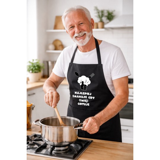 FARTUCH DLA DZIADKA CZARNY Z IMIENIEM PERSONALIZOWANY DZIEŃ DZIADKA 90cm